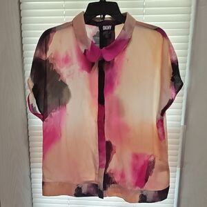 DKNY Pink and Black Artistic Blouse